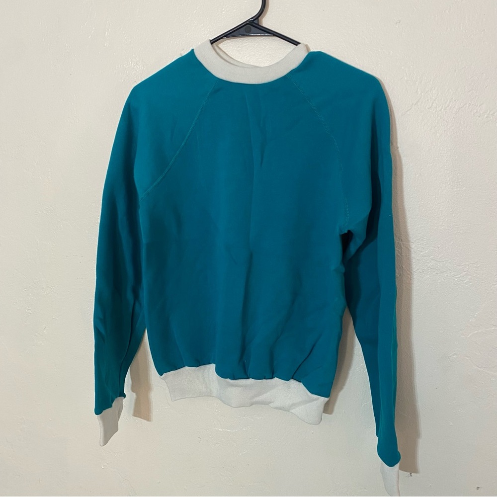 Vintage Crew Neck Sweatshirt Two Tone Women’s Medium Ocean Turquoise Blue 80’s